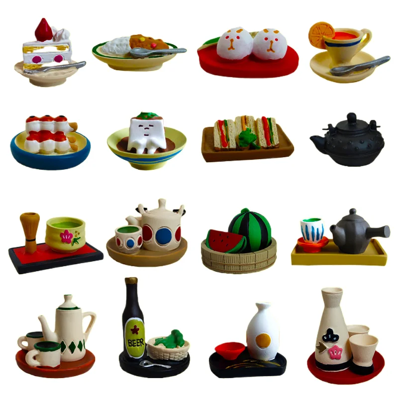 Qingheng Food Play Japanese ZAKKS Tea Set Matcha Sake Iron Teapot Cake Spot Scene Decorative Resin Crafts