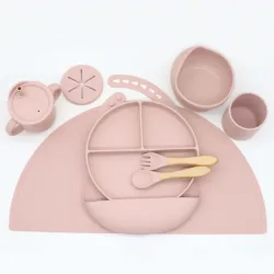 Baby toddler food feeding compartment silicone sucker tableware baby dinner plate set bowl