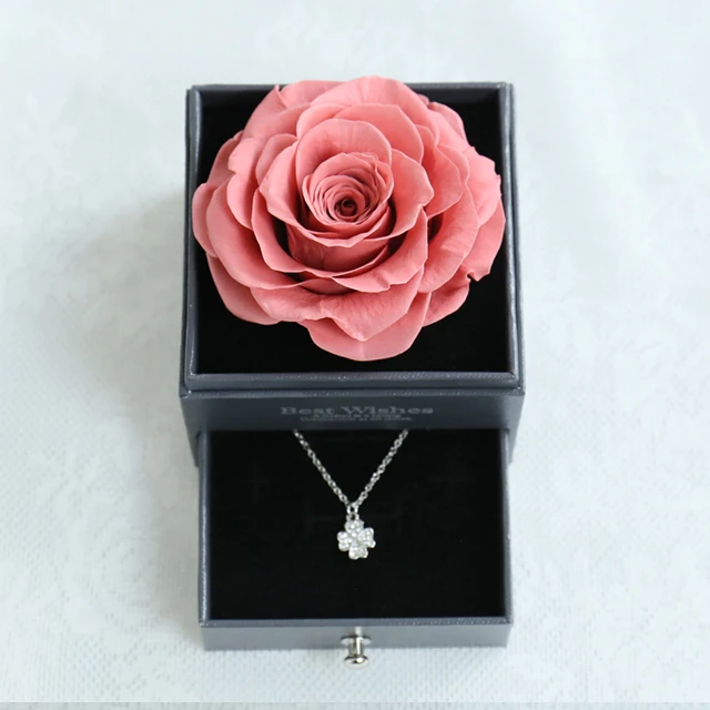 wholesale every love preserved eternal red roses in acrylic box with love you necklace forever flower gift for valentines