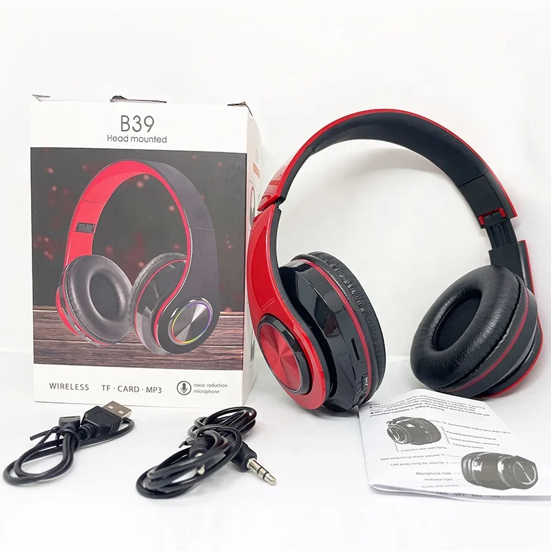 B39 светодиодные Игровые наушники, Складные Спортивные Беспроводные наушники HI_FI со звуком, поддержка TF-карты, BT гарнитура