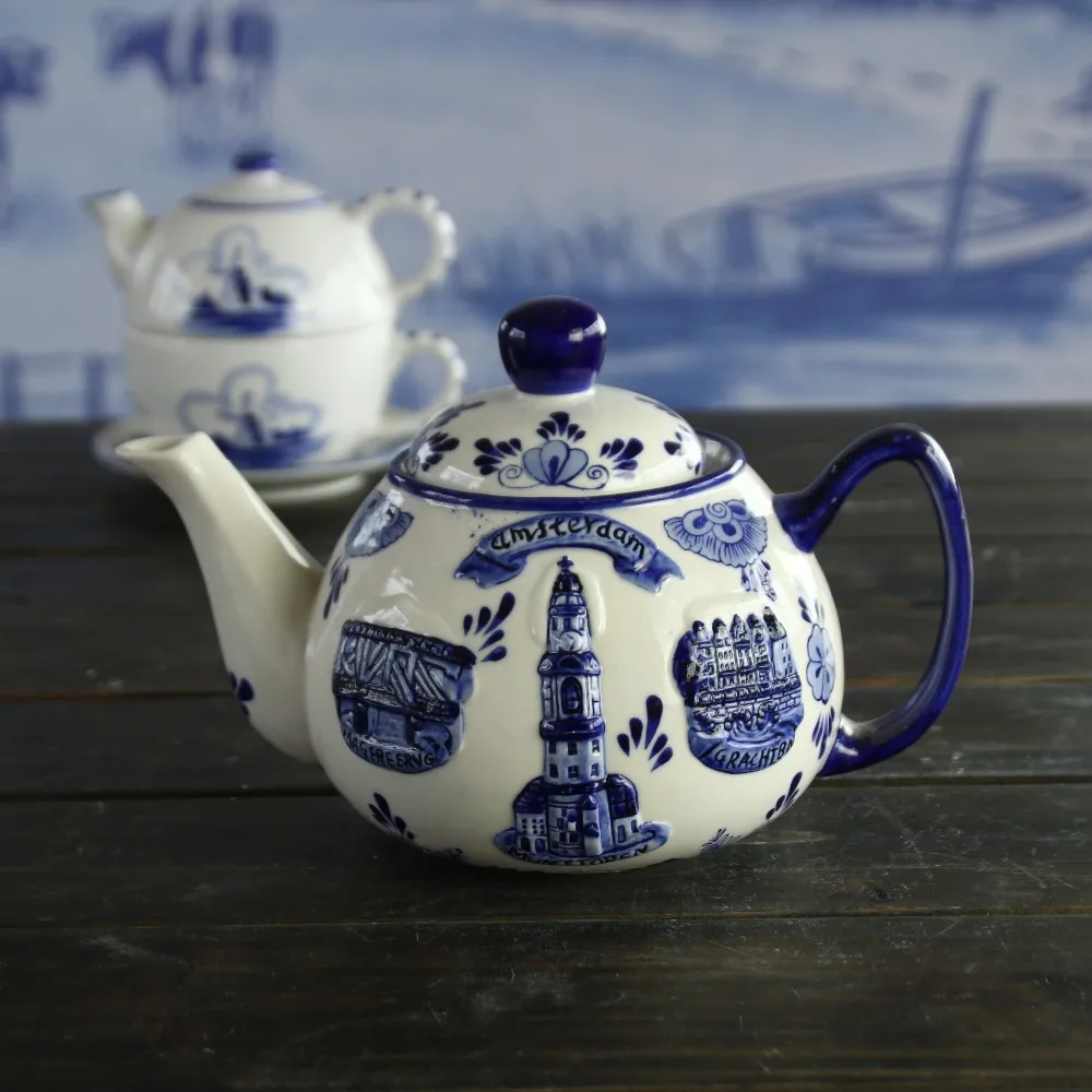 Delft ceramic blue and white stoneware teapot