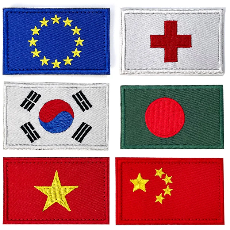 Flags of the world touch fastener fabric logo patch 3d embroidery flag patches sew on