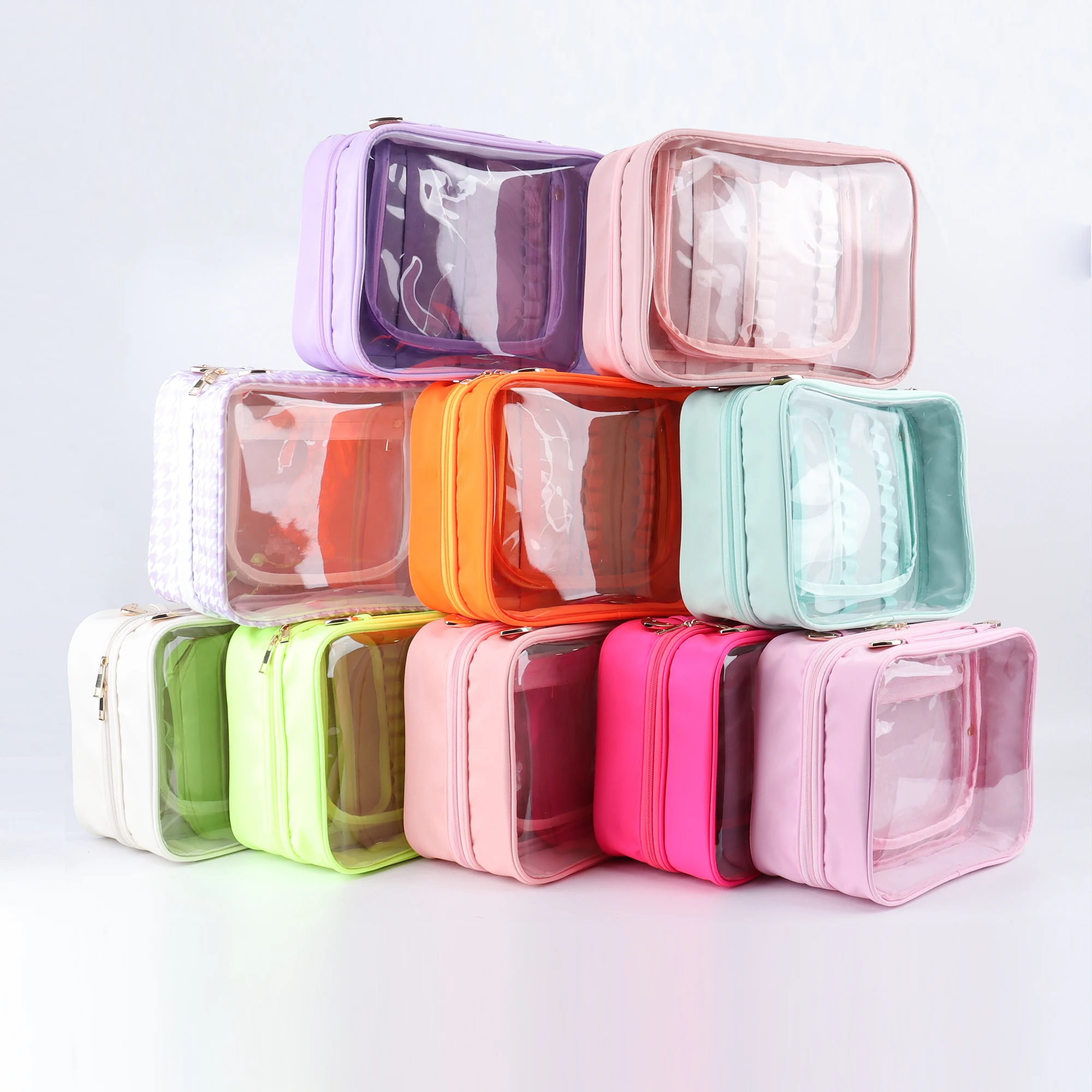 High Quality Multifunction Double Handles PVC Zipper Toiletry Bag Travel Clear Makeup Bag Cosmetic Bags Cases