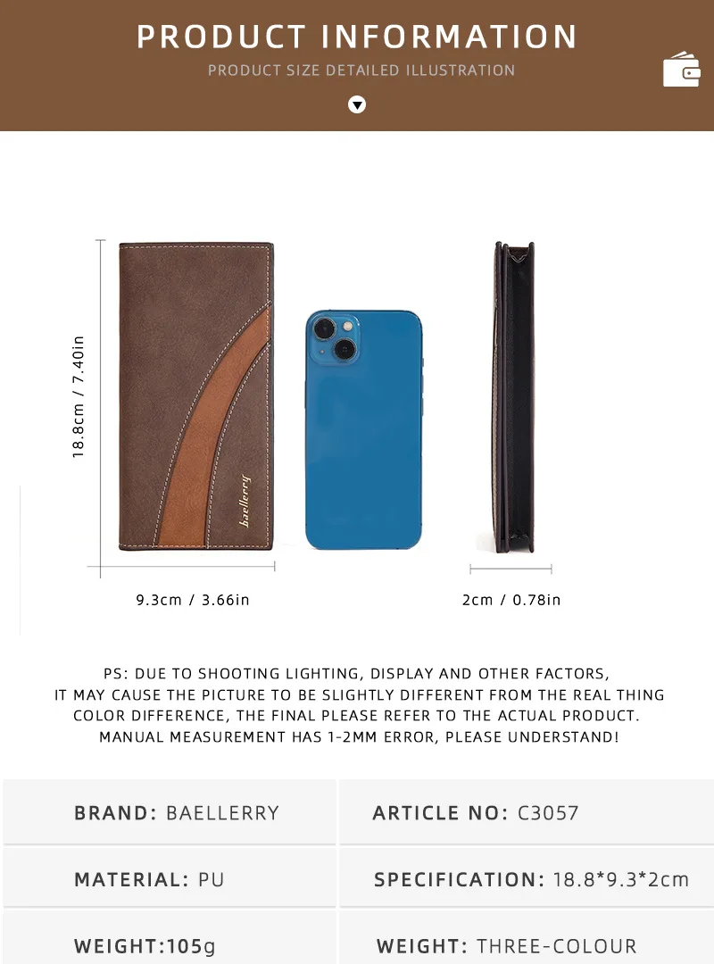 wholesale baellerry mens slim wallet with card holder bifold zipper coin purse long wallet card slots wallets billetera cuero