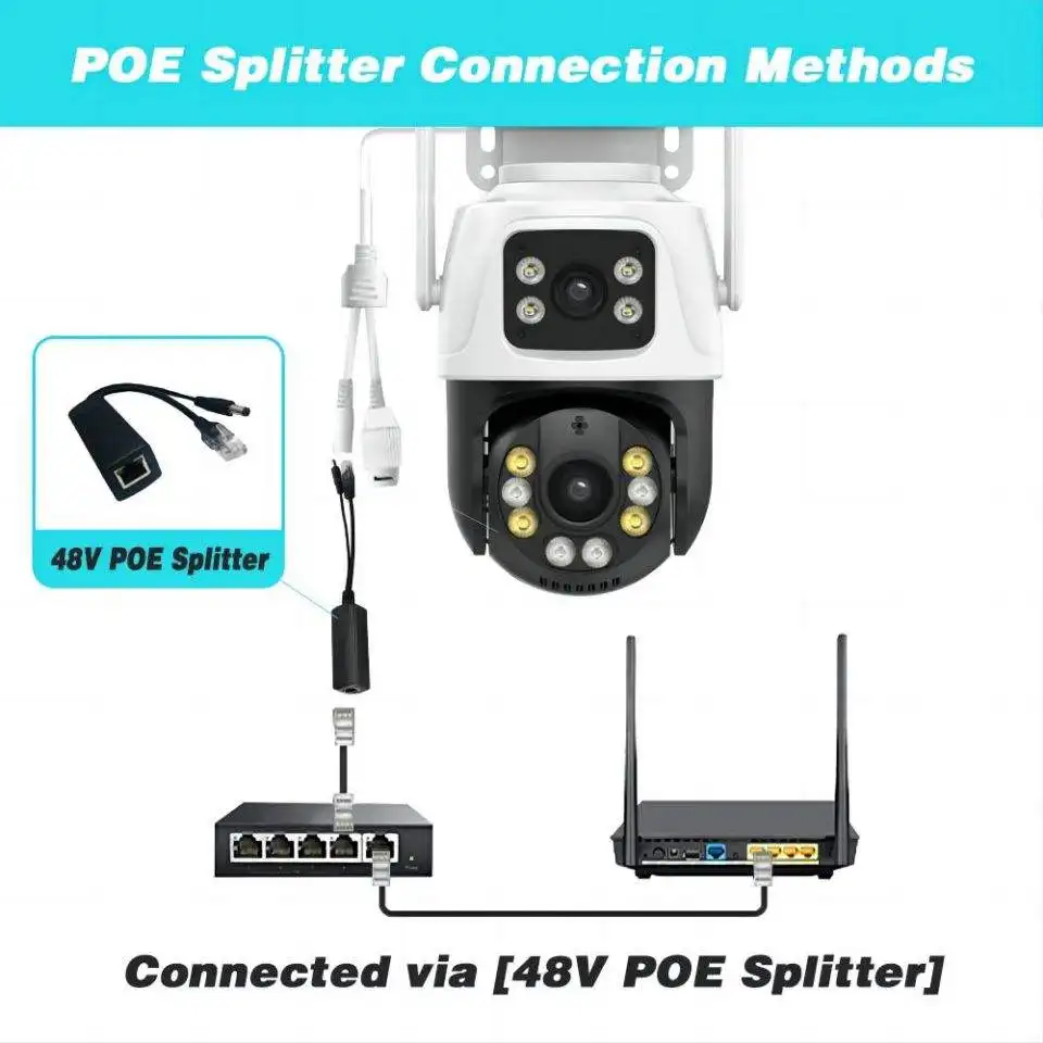 Беспроводная двойная линза ICSEE 6 Мп двухэкранная Сеть Ptz ip66 водонепроницаемая защита безопасности для умного дома на открытом воздухе