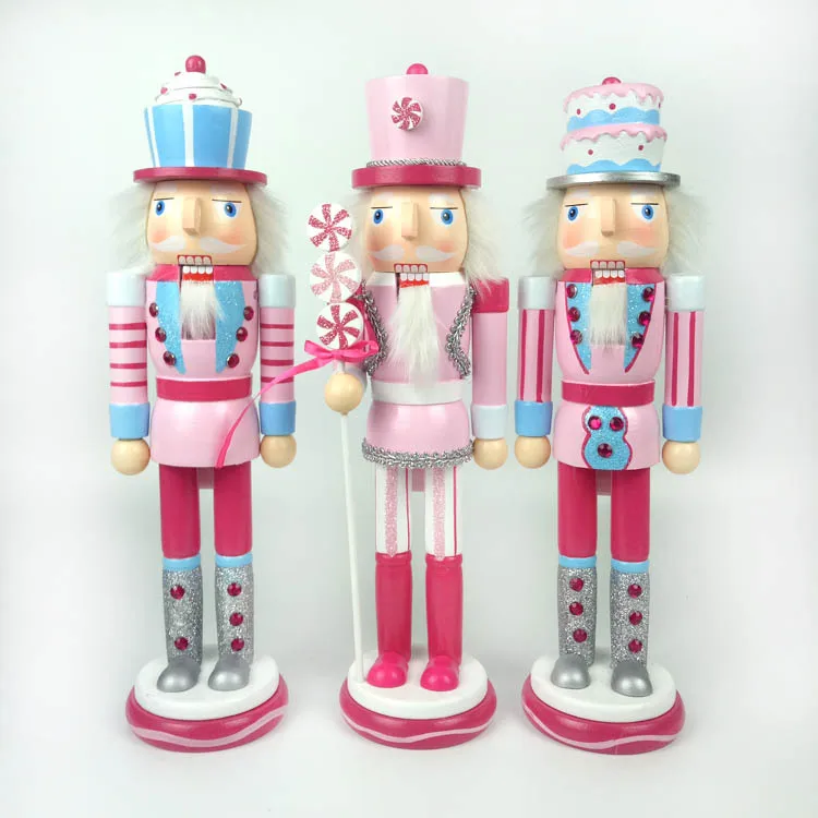 Pink Navidad Christmas Decoration Nutcracker Set Christmas Wooden Figurines Festive Ornaments Wooden Nutcracker Ornaments