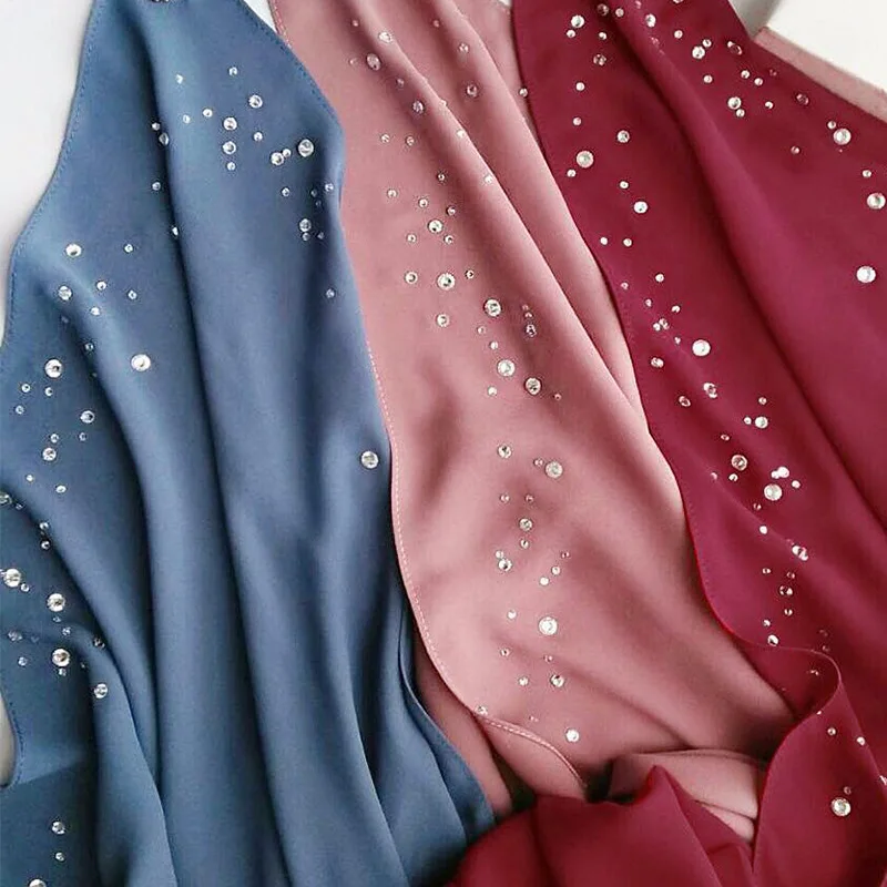 Pretty Water Drop Pattern Crystal Stone Shawl Chiffon Voile Scarf Indonesian Women Kerudung