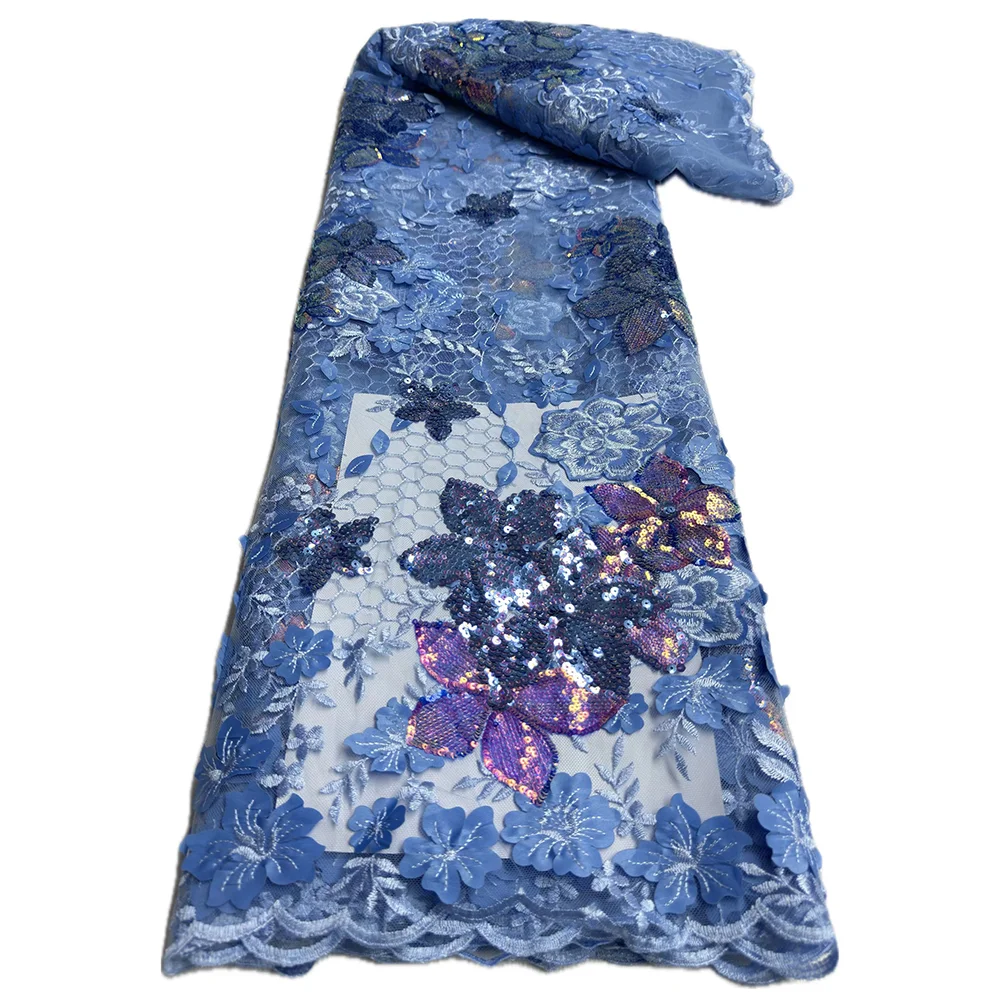 NI.AI New Design Colorful Sequence Net Lace Bridal Flower Embroidered Sequins Lace Fabric for Wedding Dress Materials