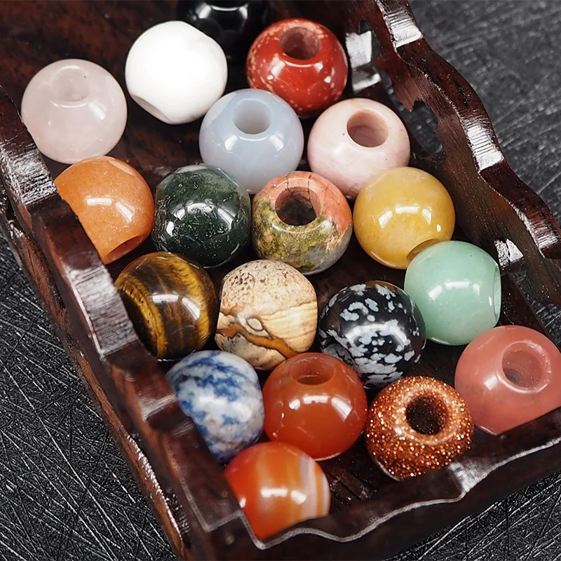 Mylulu Wig Braid 14mm Big Hole Crystal Agate Round Quartz Stone Beads Natural Gemstone Loose Beads for Bracelet Jewelry Making