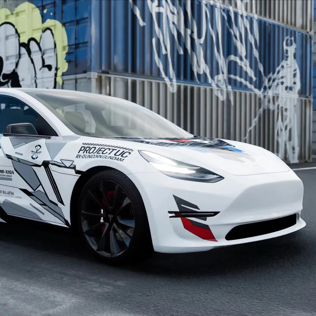 CARKOO Hot Sale Cartoon White and blue color painting film  wrap vinyl Car Decals For Car Custom