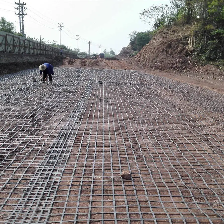 100kn/m-100kn/m High Strength Biaxial Polyester Pet Geogrid Steel-plastic composite geogrid for Road Subgrades