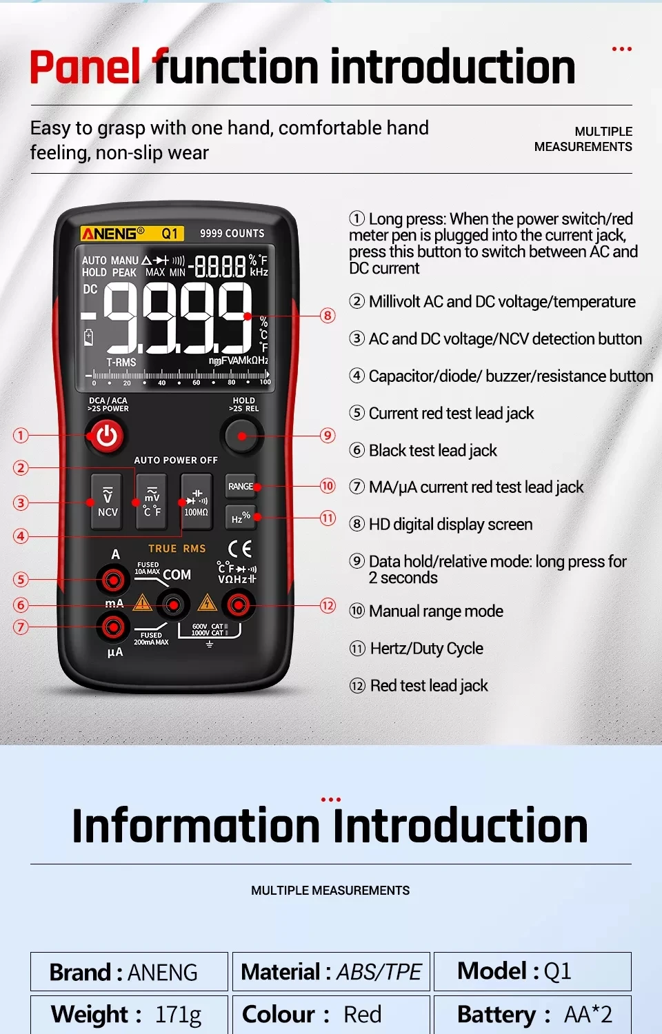 ANENG Q1 Digital Multimeter 9999 Analog Tester True RMS Professional Multimetro DIY Transistor Capacitor NCV Testers Lcr Meter