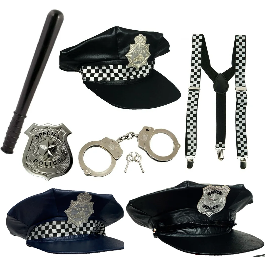 POLICE PARTY FANCY DRESS COSTUME ACCESSORIES HAT COP SUSPENDERS HANDCUFFS GLASSES