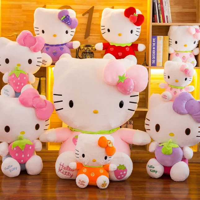 Cartoon Sanrio Hello Cat Plush Kawaii Heart Cats Plush Dolls Stuffed Animal Toy Super Cute Pink Kitten Pillow Gifts for Kids