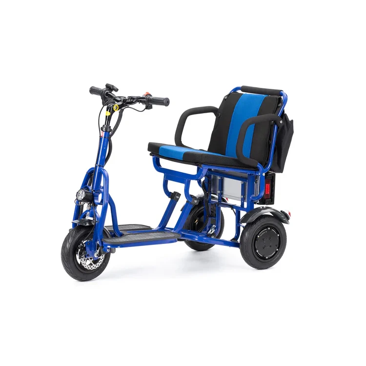 Folding Mobility Scooter for 300 Lbs Blue 3 Wheel Lightweight Travel Scooters Compact Adjustable Speed Mobility for Shopping