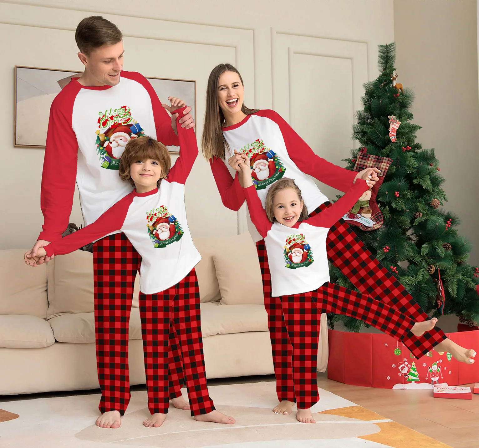 Christmas Family Pajamas Sleepwear One Set New Cute Short Summer Nighty Wholesale One set Chinese Women Pajamas