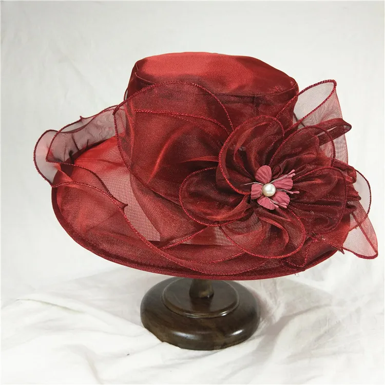 2022 Floral Organza Wide Brim Church Kentucky Derby Fascinator Lady Tea Party Sun Beach Hat Women elegant hats