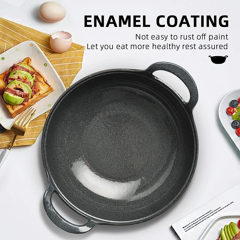 Round Black Cast Iron Deep Frying Pan Kitchenware Soup Pot Non Stick Cast Iron Mini Wok