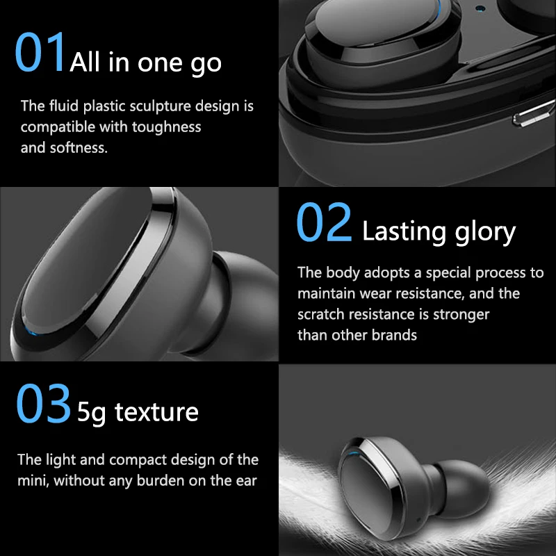 
2020 New Arrival BT 5.0 Wireless Earbuds TWS True Stereo Headphone In Ear Headset Premium Sound Deep Bass Sport Earphone 