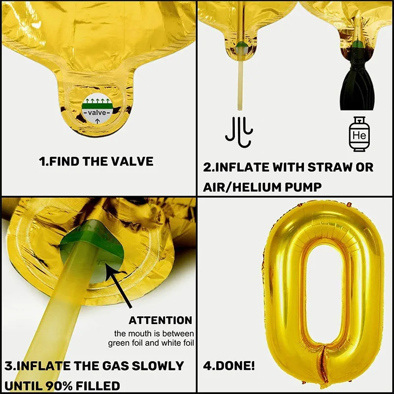 Золотые САМОНАДУВНЫЕ воздушные шары на день рождения