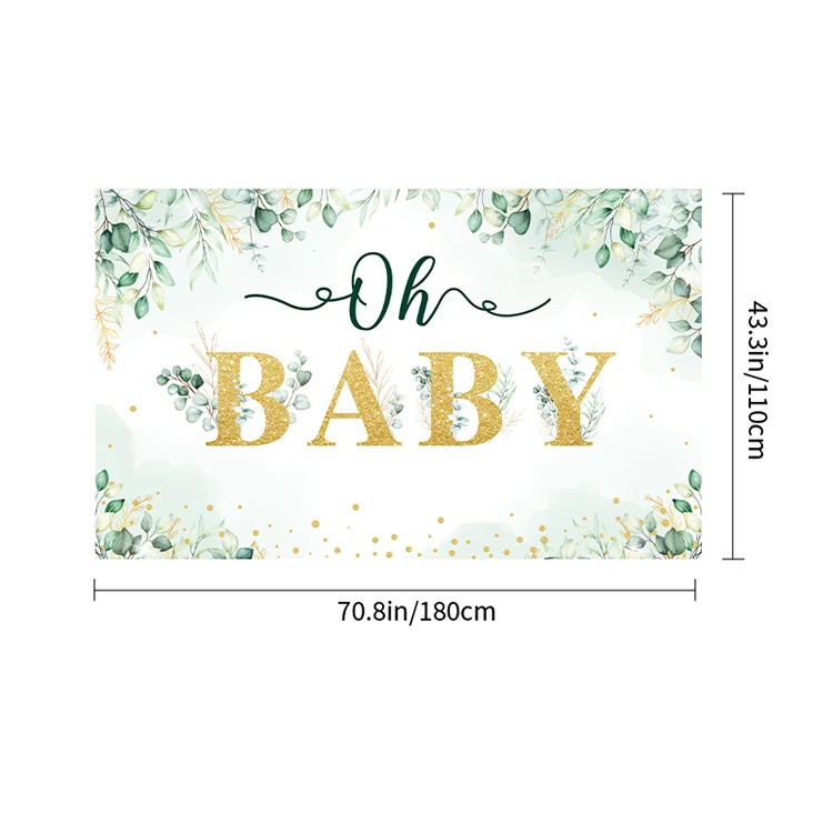 Baby Shower Backdrop Gold Oh Baby Background Green Eucalyptus Baby Shower Party Cake Table Decoration Banner Photo Booth Props