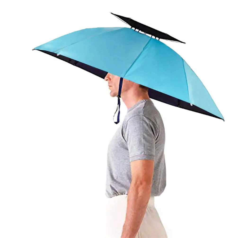 Windproof Head Hat 35' Large Adults Folding Brolly Hat Umbrella for Gardening Golf Outdoor