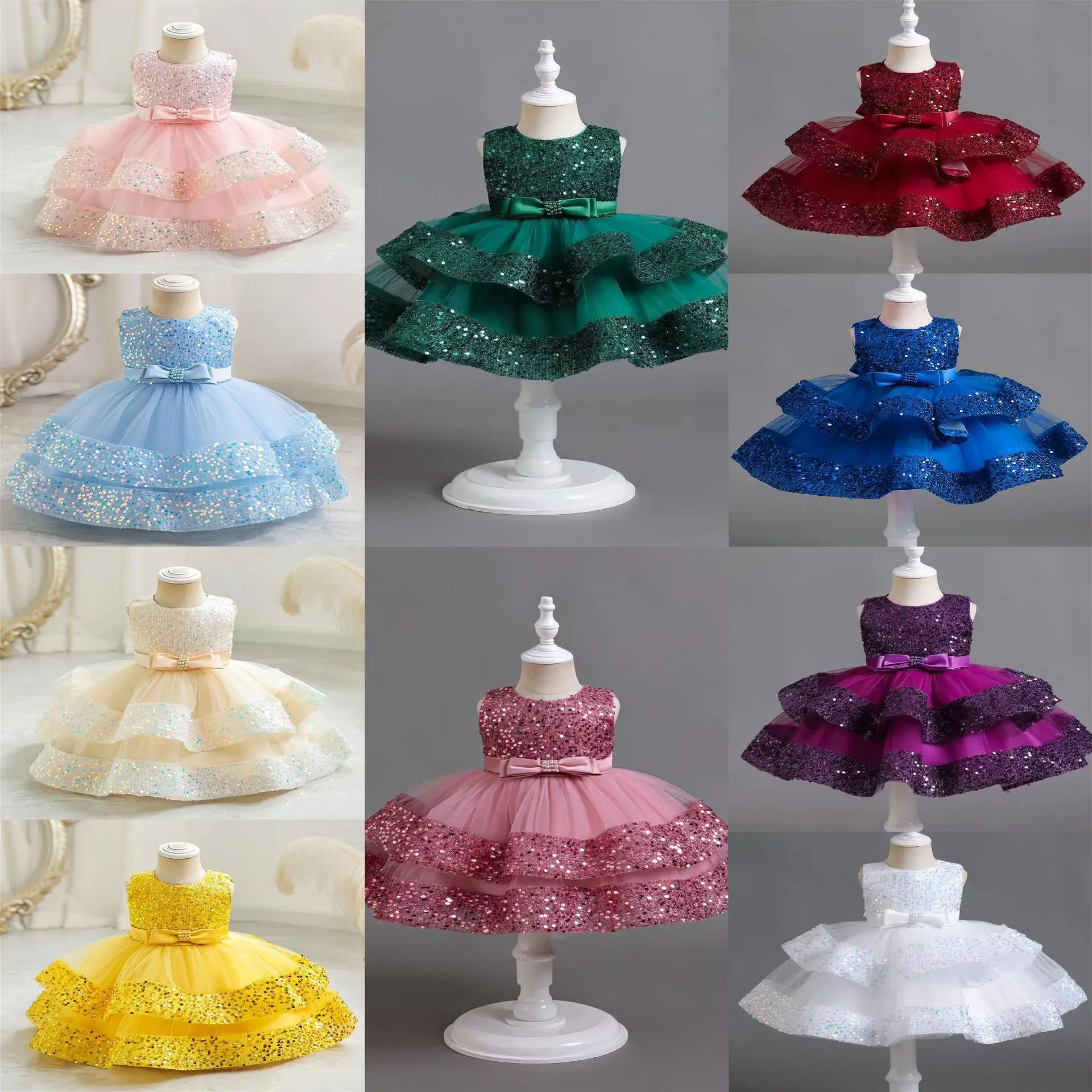 Christmas Girl Dresses Toddler Baby Birthday Party Princess Christening Gown Kids Red Sequin Sleeveless Tutu New Year Costume