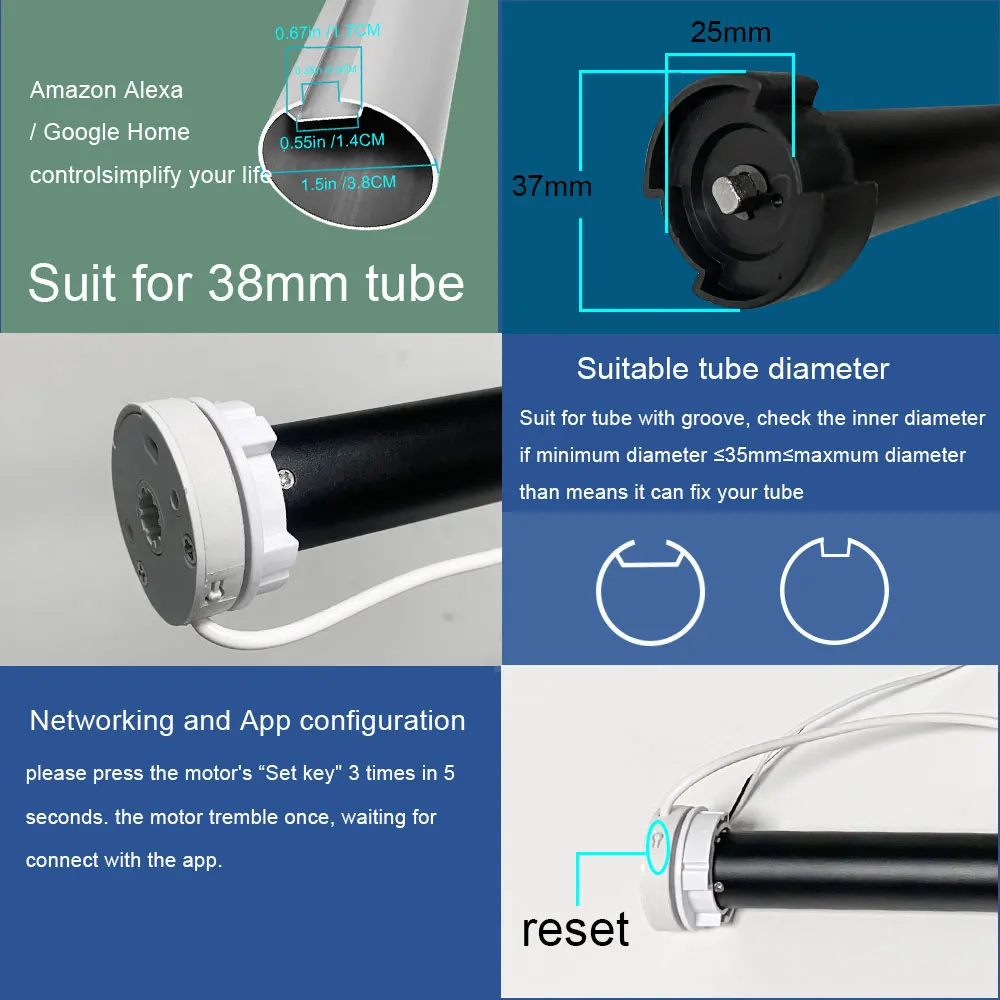 SZMYQ 25mm WiFi  Tubular Motorize Smart Roller Curtain Blinds Shades Tuya App Control Electric Curtain Motor