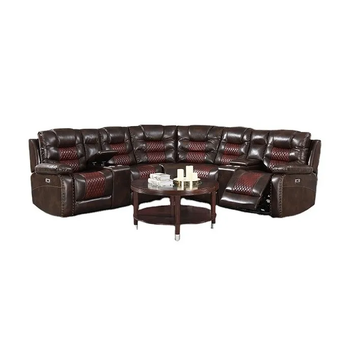 U shaped power leather recliner corner sectional sofa