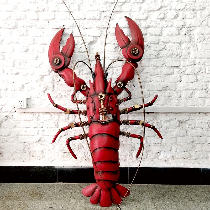 Vintage iron art punk style wall decoration metal lobster wall hanging industrial style decoration seafood restaurant hotel cray