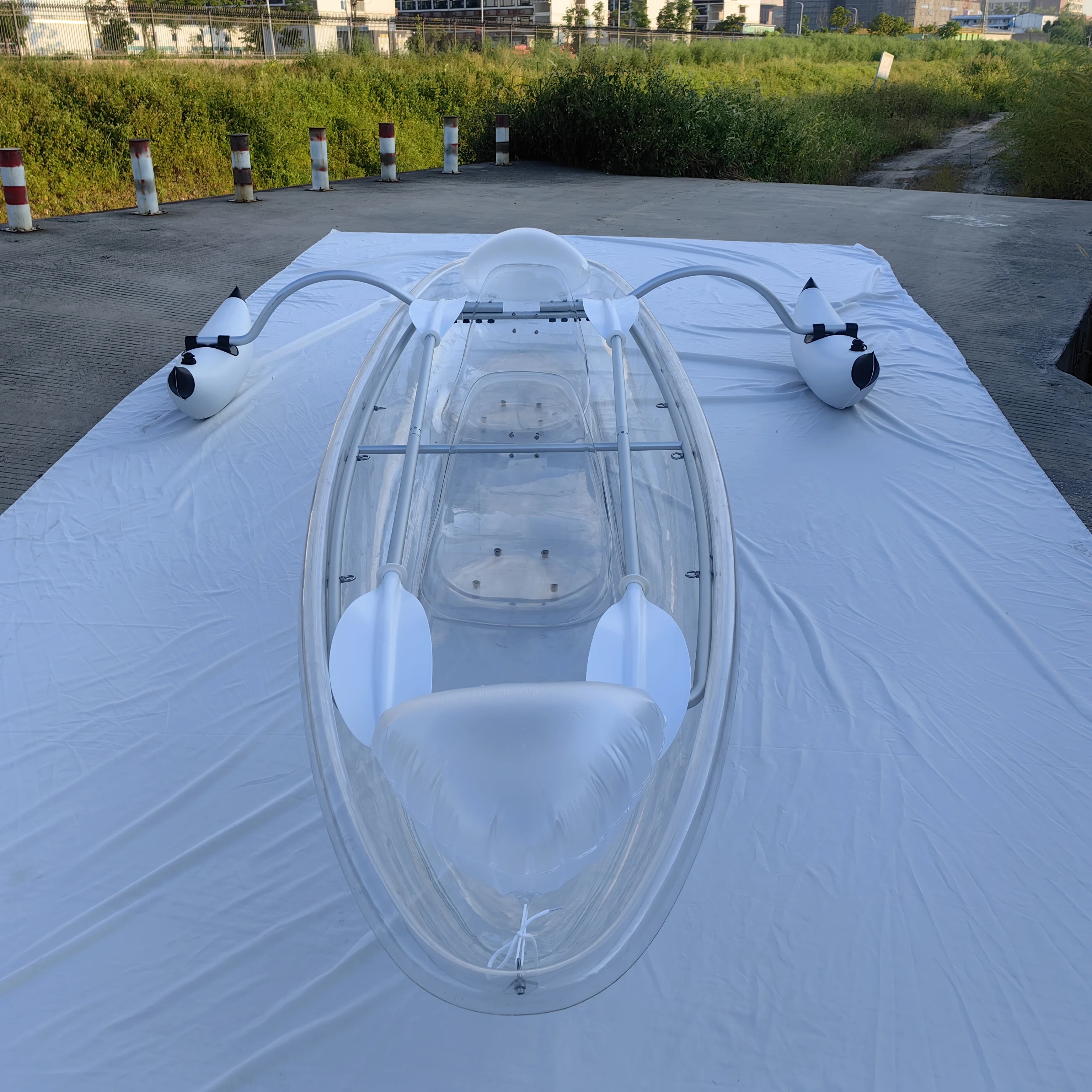 OHO OEM Transparent Polycarbonate Kayak 2 Person Clear Bottom Boat Crystal Canoe with Paddle for Sale