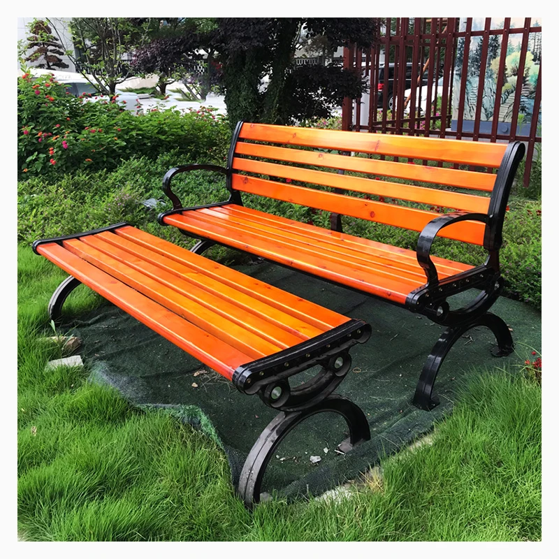 urban outdoor antique furniture vintage cast iron solid wood public long park garden patio bench chair