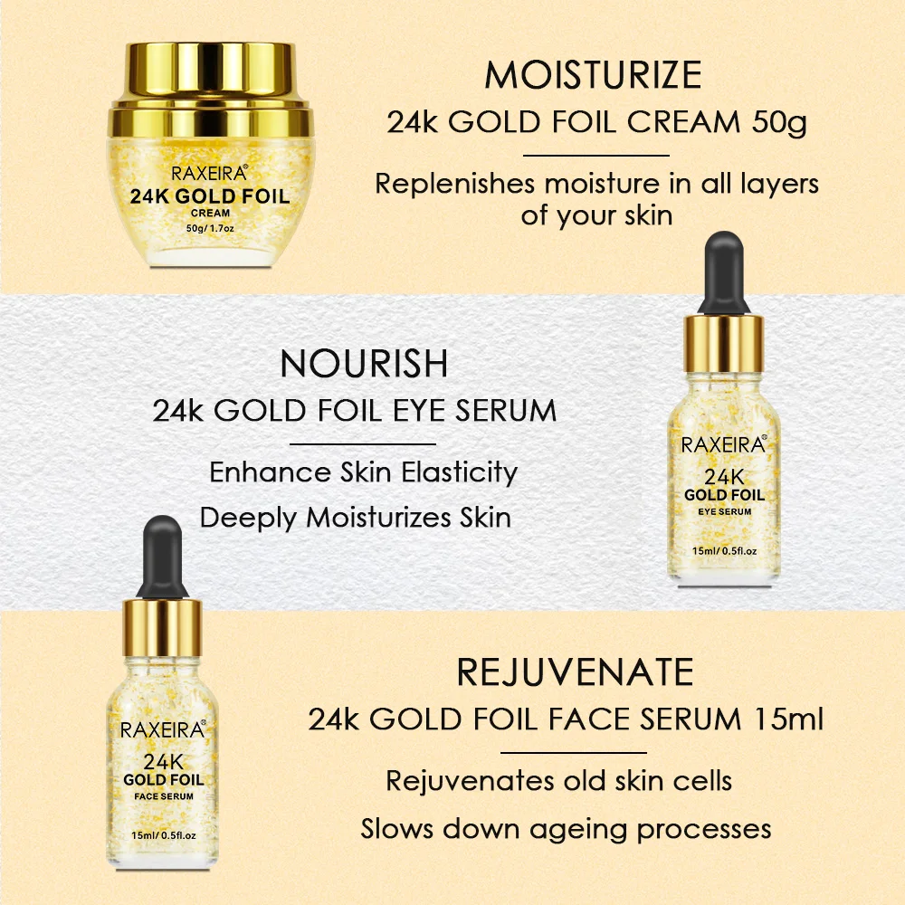 Hot Sale 24K Gold  Anti-aging Skin Care Set Moisturizer Nourishing Serum Cream  Facial Kit 24k Gold Face Serum Set