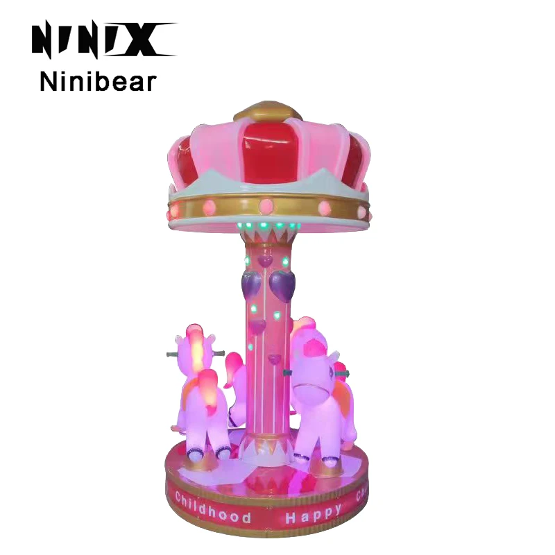 Popular Coin Operated Carousel Kids 3 Seats Mini Merry Horse  Carousel Game Machine