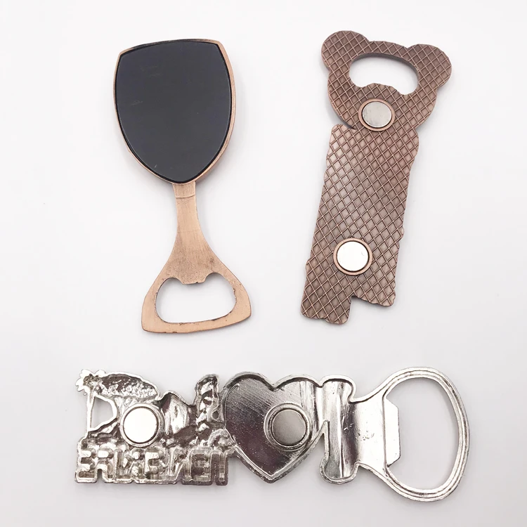 Оптовая продажа, 3d-логотип на заказ, металлическая открывалка для бутылок пива, вина с магнитом на холодильник