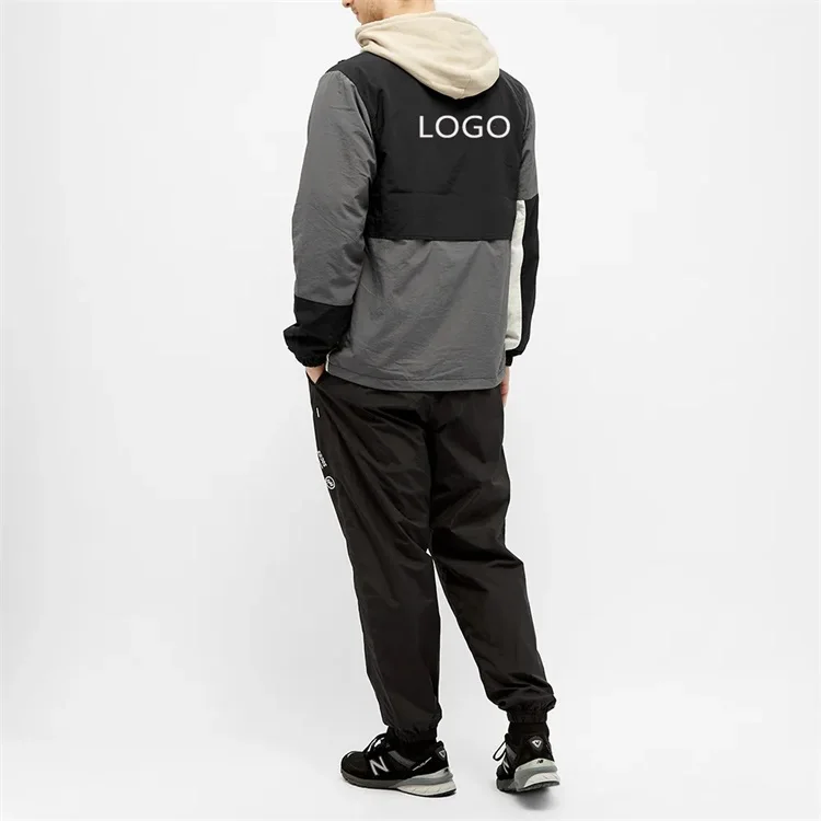 OEM custom100% Nylon fashion waterproof black track patch work stand collar blouson windbreaker jacket for men