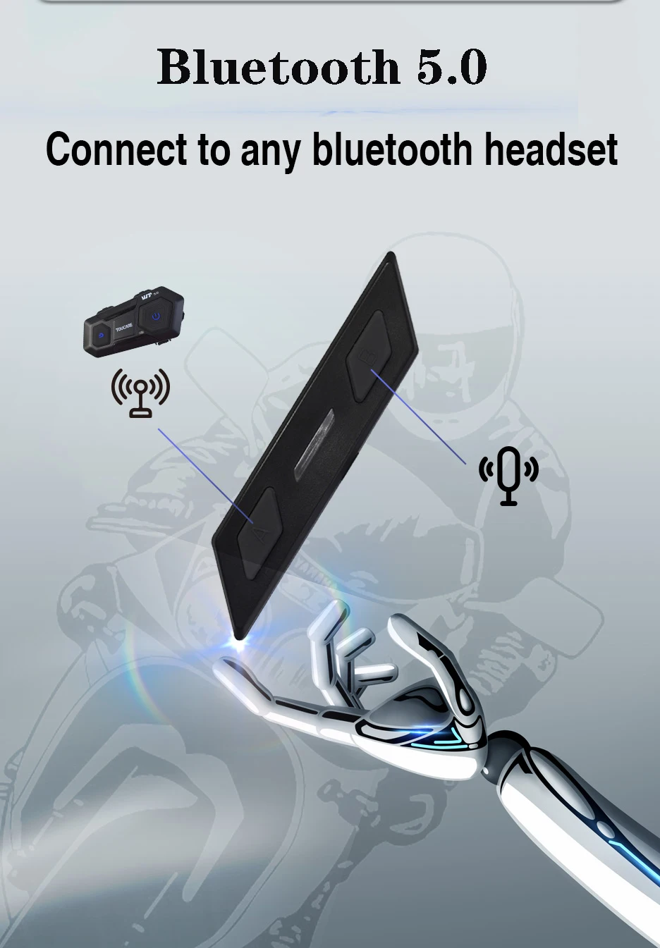 2-Way Full-Duplex Moto Bluetooth Intercom 1000m BT 5.0 Motorcycle Helmet Intercom With Cheap Price