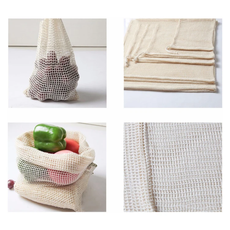 Amazon hot style green fruit mesh bag pull rope bundle mouth vegetable mesh storage bag spot pure cotton mesh bag