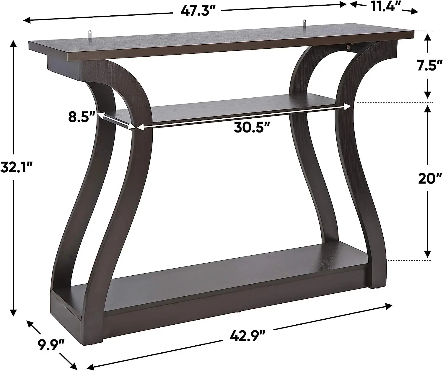 3 Tier Console Table Narrow Sofa Table Decorative Side Table Accent Modern Furniture