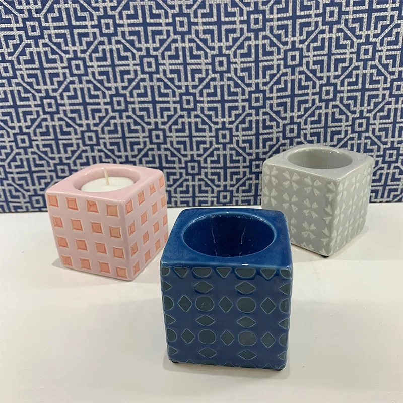 Wholesale Home Decor Custom Stoneware Ceramic Tealight Candle Holder wedding decor candlestick tea light candle holder
