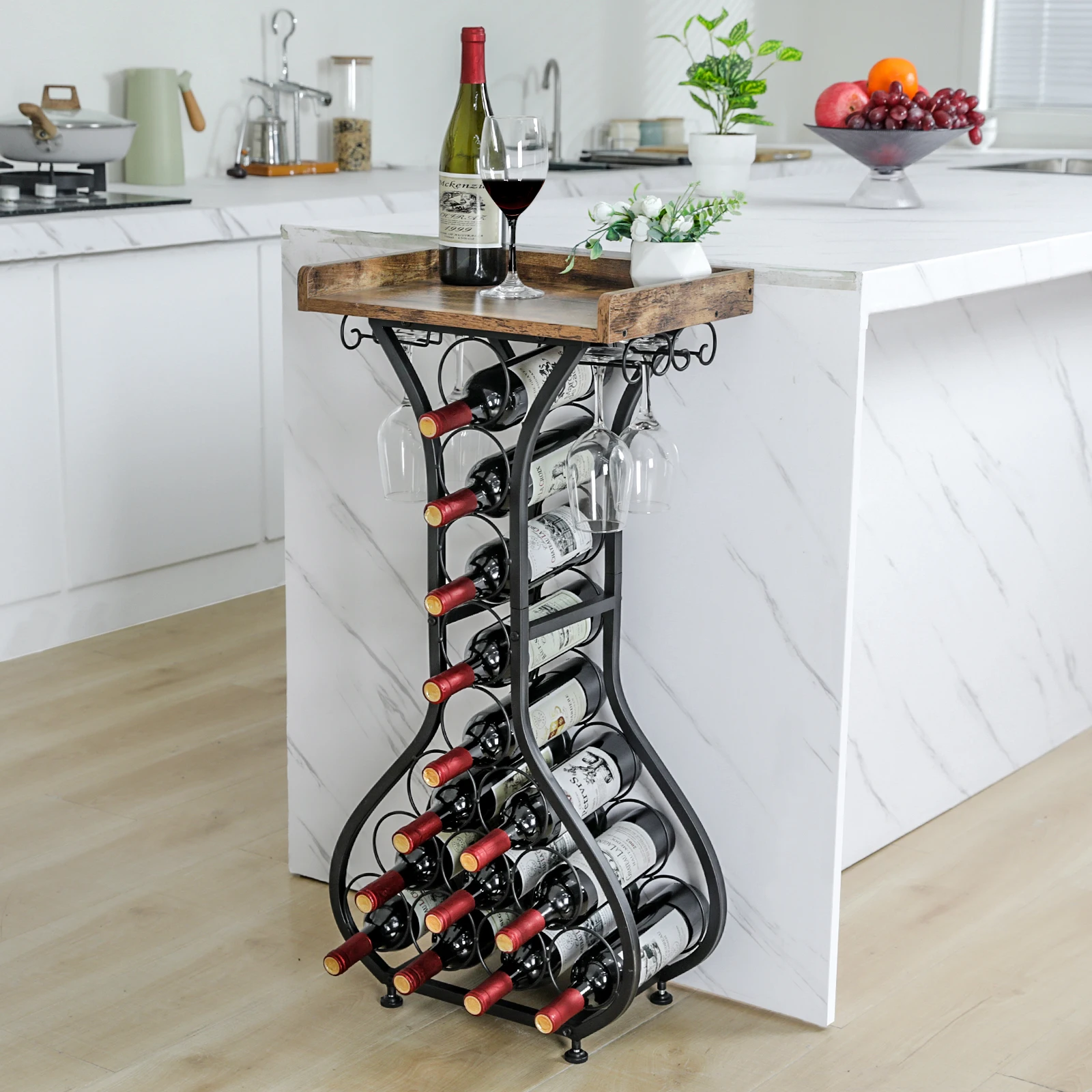 8 Tier Decorative Metal Wine Rack Wine Glass Holder Free Standing Floor Corner 14 Bottle Wine Holder For Kitchen Bar