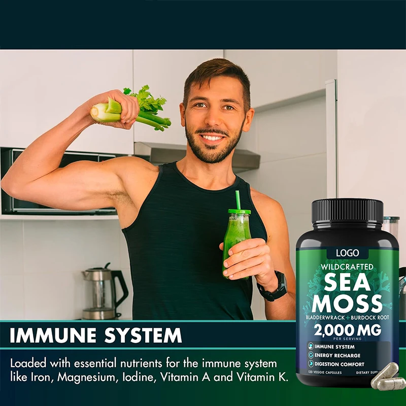 Organic Sea Moss Capsules 3000mg black seed oil Plus Bladderwrack Burdock Root Pure Sea Moss Capsule