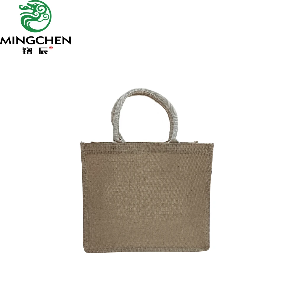 large durable   real jute fabric with lamination inside  shopping bag with cotton rope   handles