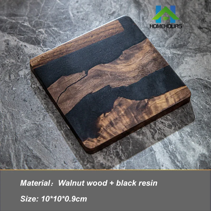 NEW square black clear epoxy resin walnut wooden coaster resin coaster for cup