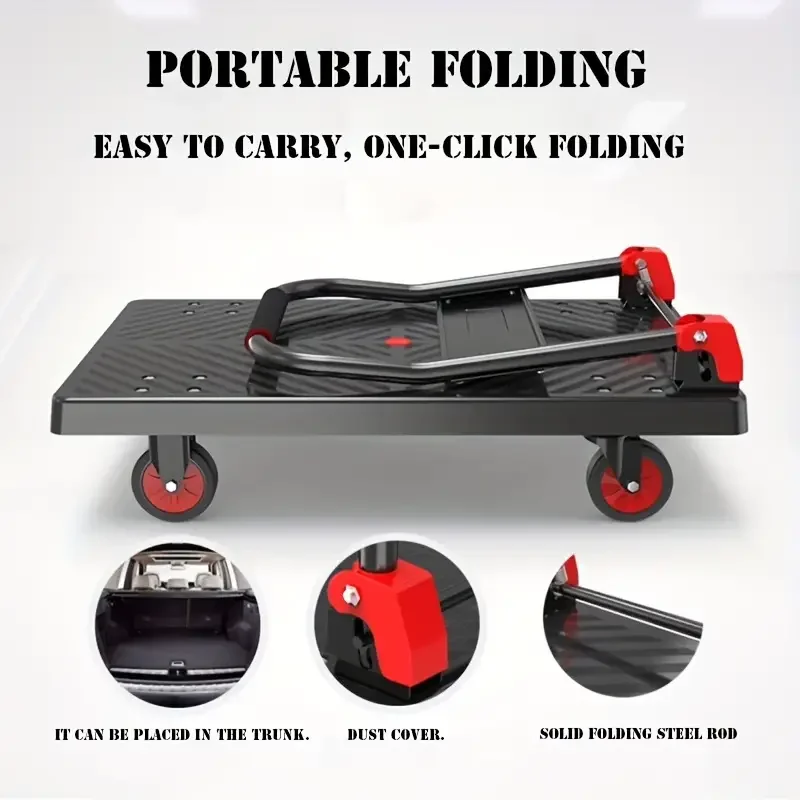 Wholesale Quiet Transport 4 Wheels Heavy Duty Folding Platform Hand Truck For Express Luggage Moving Household Push Trolley