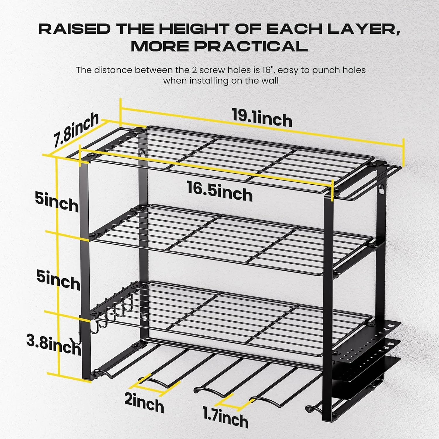 Power Tool Organizer Wall Mount 4 Tier Heavy Duty Metal Shelf Rack for Dewalt Tools Screwdrivers Pliers and 4 Drill Racks Garage