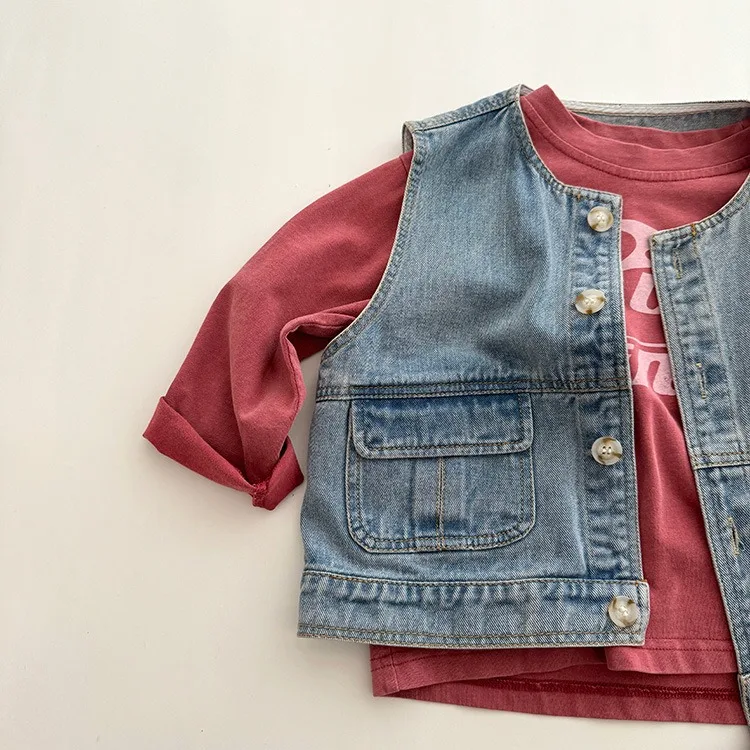 Kids Korean all-match denim vest Kids Spring Summer simple denim vest boys fashion sleeveless denim coat