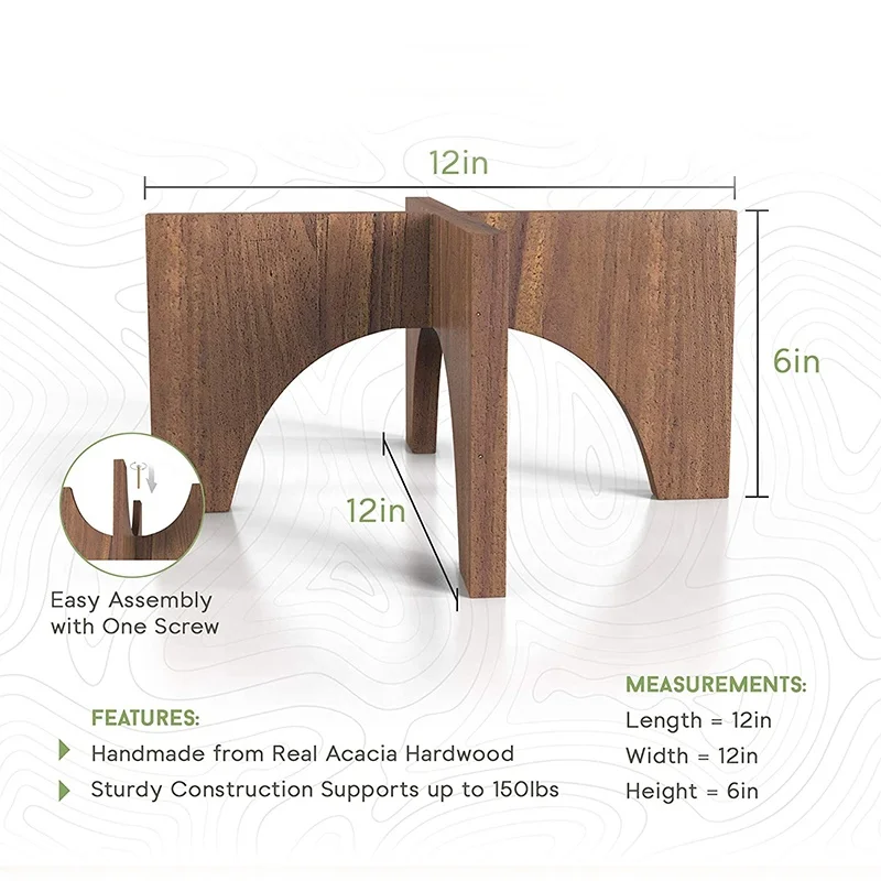 Wholesale mid century flat arch design acacia wooden indoor plant stand