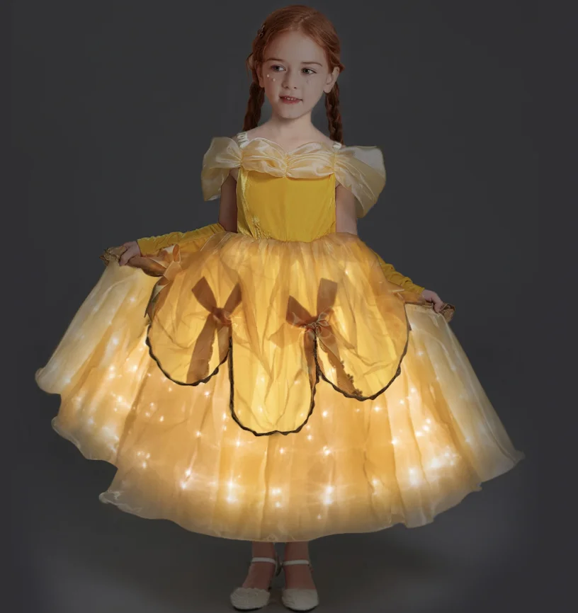 Halloween Cosplay Princess Baby Girl Party Yellow Light Up Fairy Dresses Princess costume DISP-007