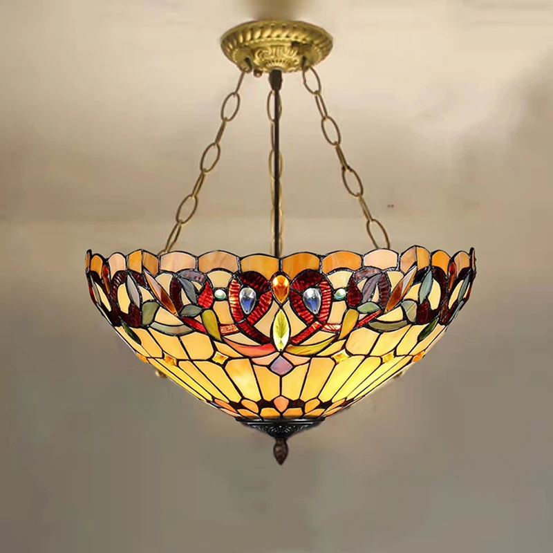 40CM Vintage Style Stained glass Tiffany Lamps Led Hanging Lamp LED lights Tiffany Stained Glass Chandelier Pendant Light
